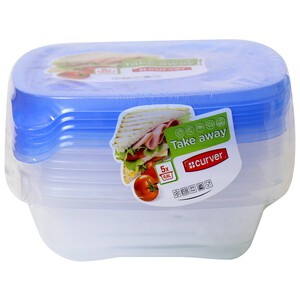 4 herméticos cuadrados de plástico, capacidad de 0.6 litros, sandwich take away CURVER.