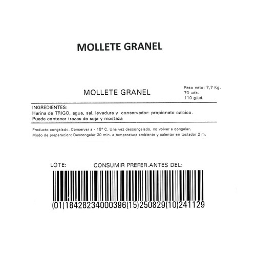 EL ANTEQUERANO Mollete granel 110g. 70 uds. CAJA