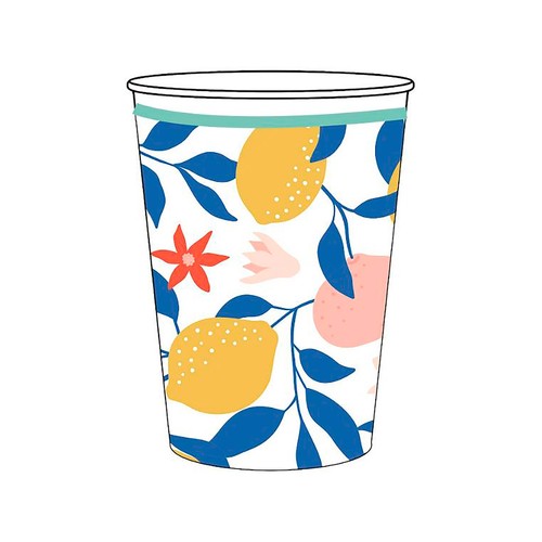 Pack de 10 vasos de cartón de 23cl,  decorado con limones, ACTUEL