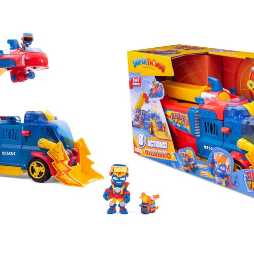 SUPERTHINGS Rescue Truck, Camión de Rescate de Superthings con Escalera y Nave +4 años.