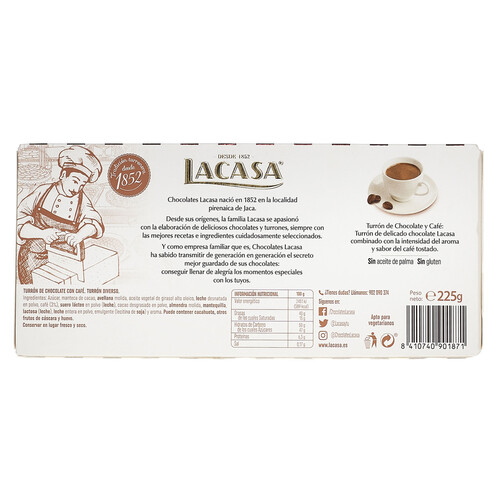 Turrón de chocolate y café LACASA 225 g.