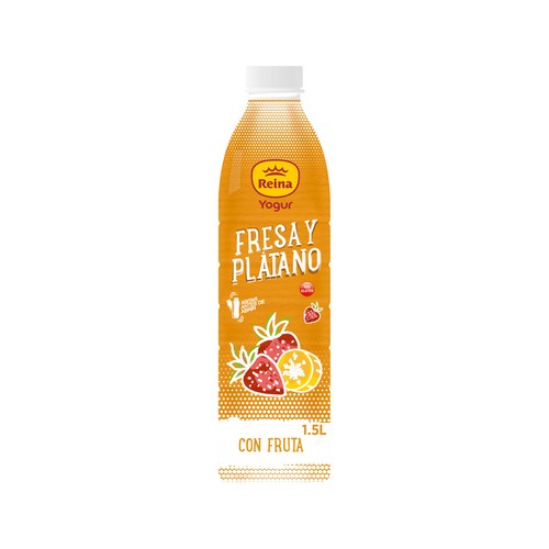 REINA Yogur líquido para beber con sabor a fresa y plátano 1,5 l.