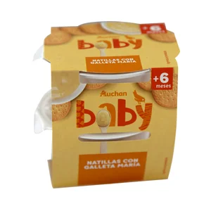 ALCAMPO BABY Postre lácteo infantil con leche y galleta maria, a partir de 6 meses 2 x 100 g.
