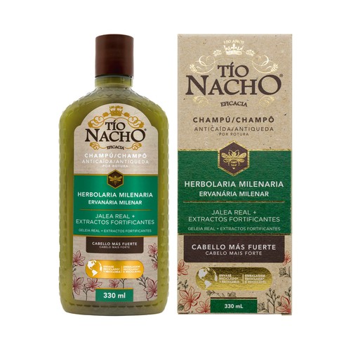 TIO NACHO Herbolaria milenaria Champú anticaida por rotura con jalea real y extractos fortificantes 330 ml.