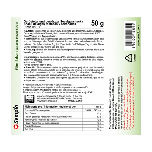 SEMPIO Snack de algas marinas sazonadas - 50g.