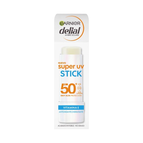 DELIAL Super uv de Garnier Protector solar facial en stick con FPS 50+ (muy alto).