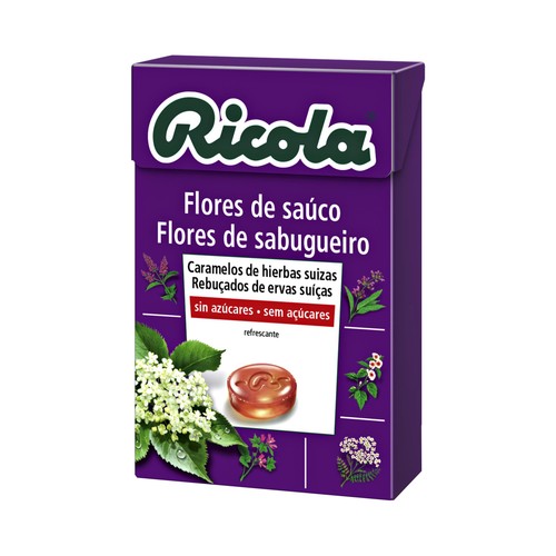 RICOLA Caramelos de hierbas suizas, sin azúcar, con sabor a flor de saúco y efecto refrescante RICOLA 50 g.