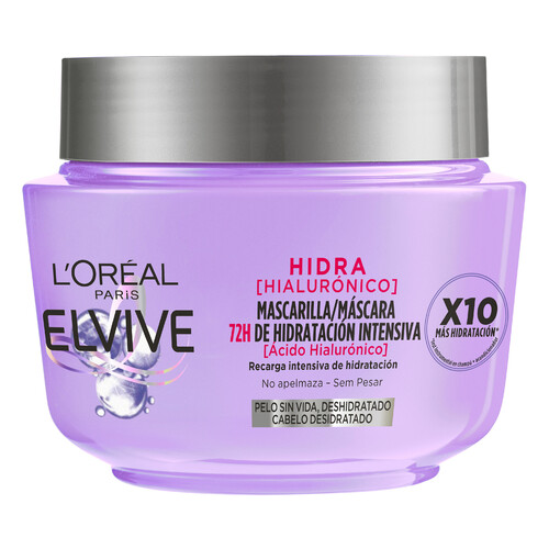 ELVIVE Mascarilla capilar hidratante hasta 72 horas con ácido Hialurónico, para cabello deshidratado ELVIVE Hidra hialurónico 300 ml.