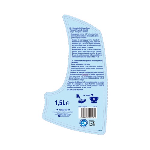 PRODUCTO ALCAMPO Limpiahogar multisuperficies, que limpia, desengrasa y abrillanta 1.5 l.
