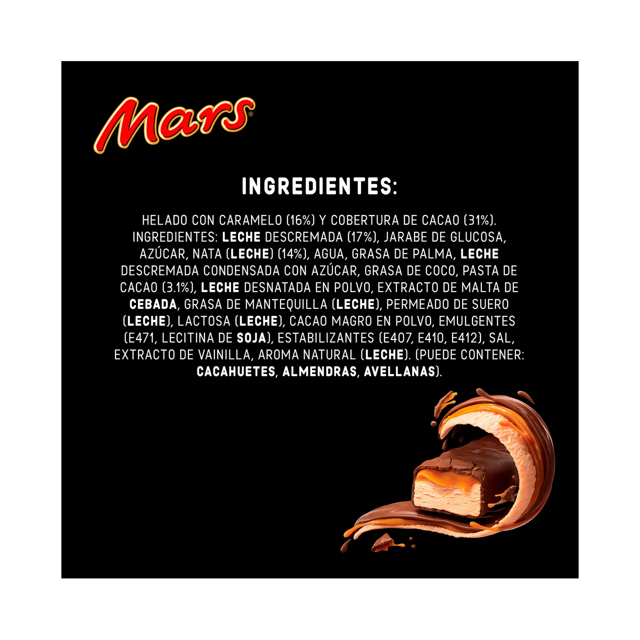 Snack cremoso de caramelo recubierto de chocolate 6 x 60 ml.