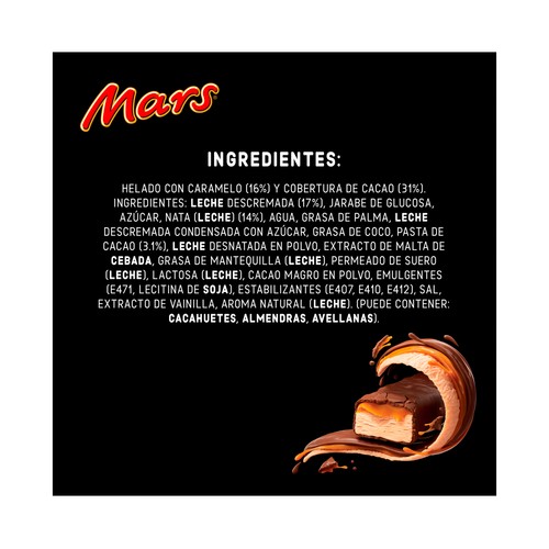 MARS Snack cremoso de caramelo recubierto de chocolate 6 x 60 ml.