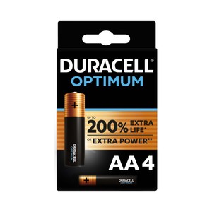 Imagen de Pack de 4 pilas alcalinas AA, LR06, 1,5V, DURACELL Optimum.