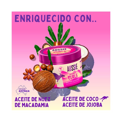 AUSSIE Bouncy curls Mascarilla capilar hidratante y acondicionadora, para cabellos rizados o con ondas 500 ml.