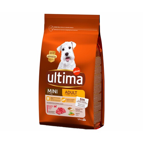 ULTIMA Comida para perro adulto sabor a buey ULTIMA MINI bolsa 1,5 kg.