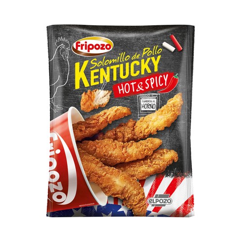 FRIPOZO Solomillos de pollo marinados (estilo Kentucky picante), rebozados y prefritos Hot & spicy 250 g.