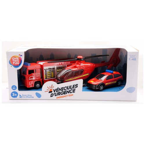 Set de 3 vehículos de emergencia, modelos surtidos, ONE TWO FUN ALCAMPO.