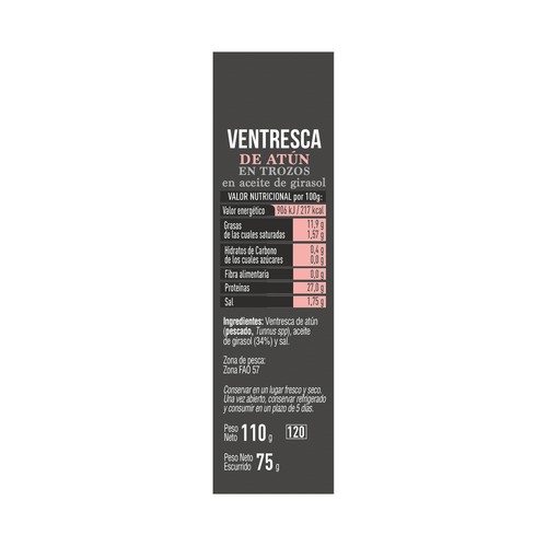 ALTA COCINA Ventresca de atún en aceite de girasol 75 g.