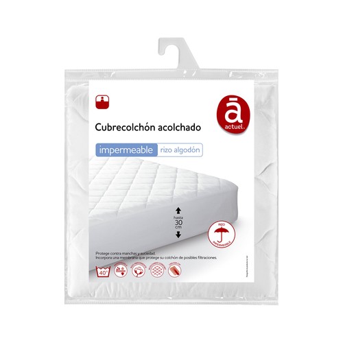 Cubrecolchón tejido rizo impermeable para cama de 105cm., ACTUEL.