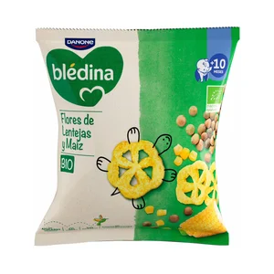 BLÉDINA Bio de Danone Snacks (flores) de lentejas y maiz ecológicos, a partir de 10 meses 20 g.