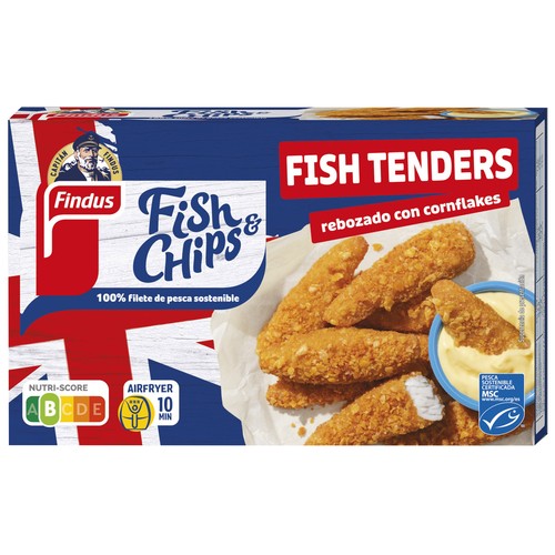 FINDUS Fish & chips Palitos de pescado (pesca sostenible cetificada, MSC) con rebozado de cornflakes 256 g.