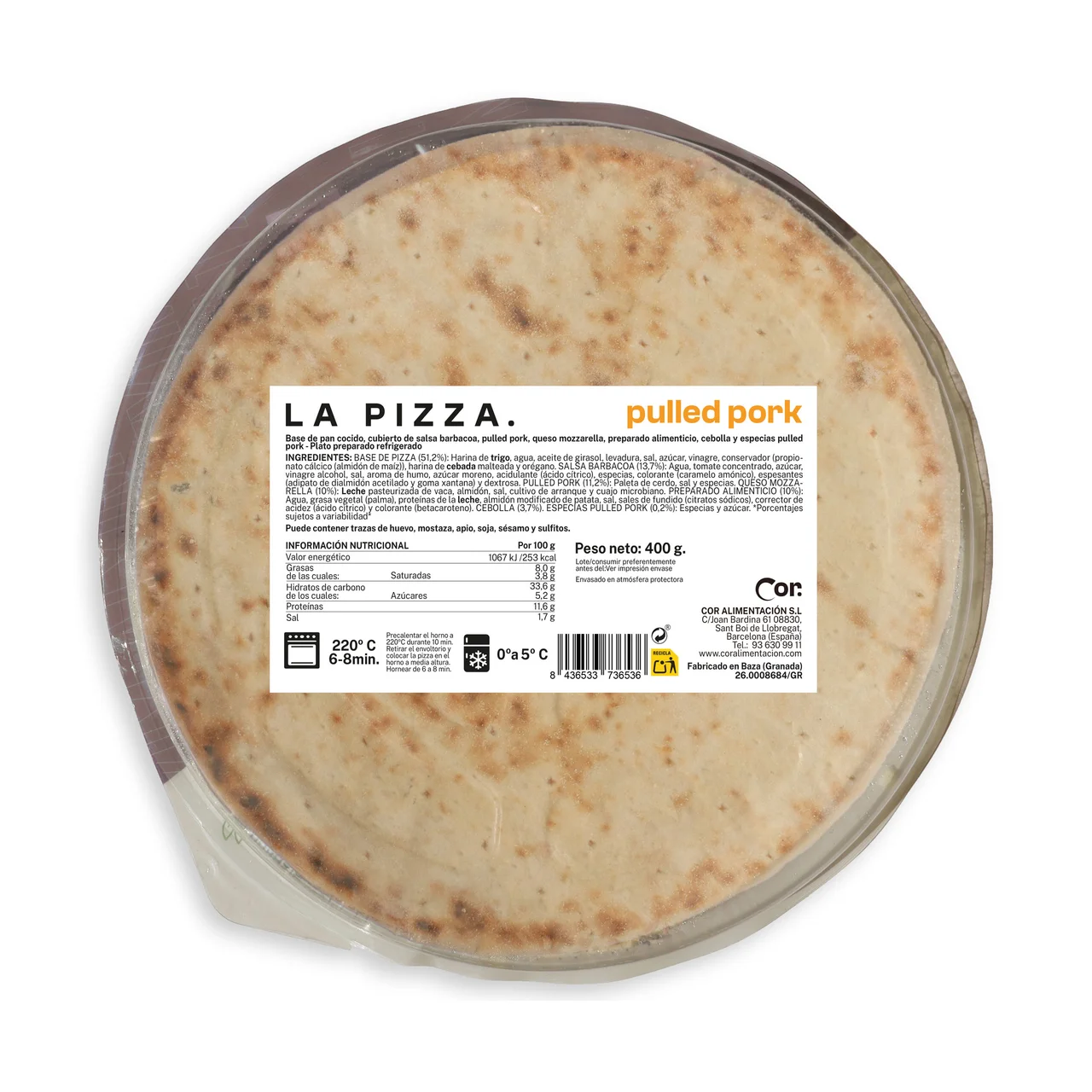 Pizza fresca de pulled pork 400 g.