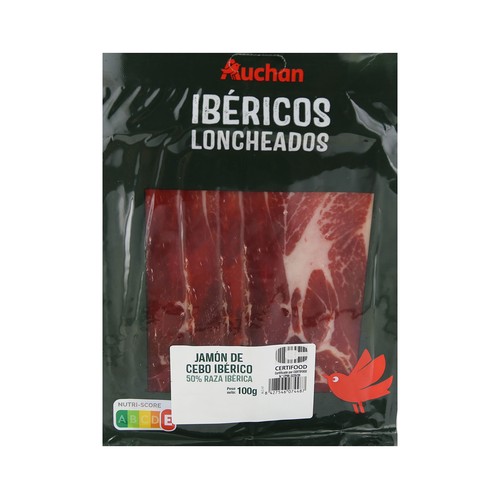 Jamón de cebo ibérico (50% raza ibérica), cortado en lonchas PRODUCTO ALCAMPO 100 g.