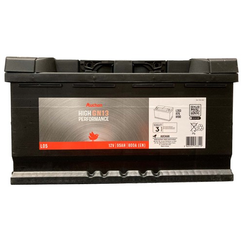 Batería de coche 95Ah, arranque 800A, 12V, ALCAMPO.