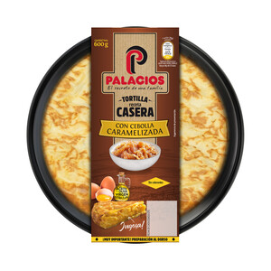 Tortilla de patata con cebolla caramelizada, lista para calentar y comer PALACIOS 600 g.