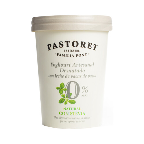 PASTORET Yogur artesanal desnatado con stevia y 0% materia grasa  500 g.