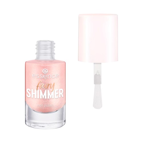 ESSENCE Fairy shimmer tono 05 rosa lila Esmalte de uñas con escamas doradas brillantes.