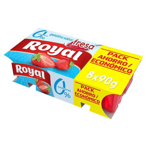 ROYAL Gelatina con 0% azucares y sabor a fresa ROYAL 8 x 90 g.