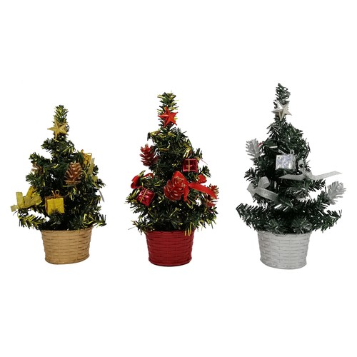 Árbol de 20cm con cinta decorativa y piña, rojo/oro/plata modelos surtidos, ACTUEL.