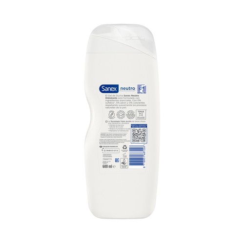 SANEX Sin neutro Gel de ducha o baño hidratante para todo tipo de pieles 600 ml.