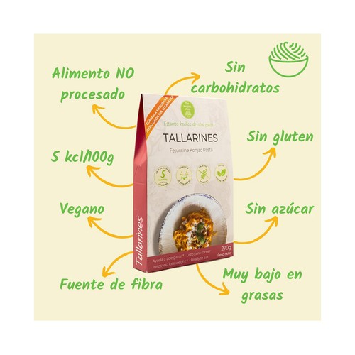 THE KONJAC SHOP Tallarines de konjac, que ayudan a adelgazar, listos para comer 270 g.