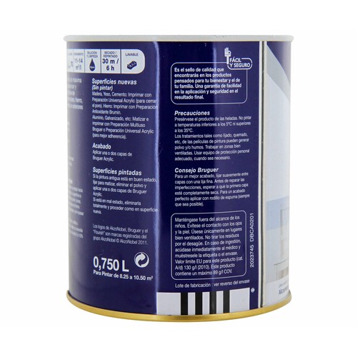 Bote de 07.5l. de esmalte acrílico blanco permanente brillante BRUGUER.