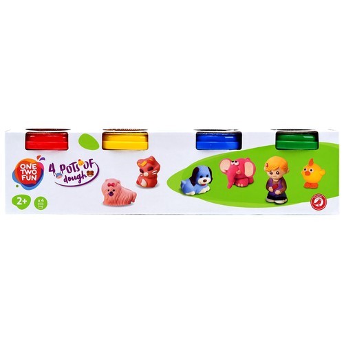 Cuatro botes de plastilina de de colores vivos, no tóxicas ONE TWO FUN ALCAMPO.