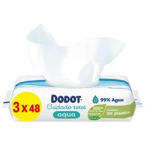 DODOT Toallitas húmedas para bebé con fibras 100% de origen vegetal DODOT Cuidado total aqua 3 x 48 uds.