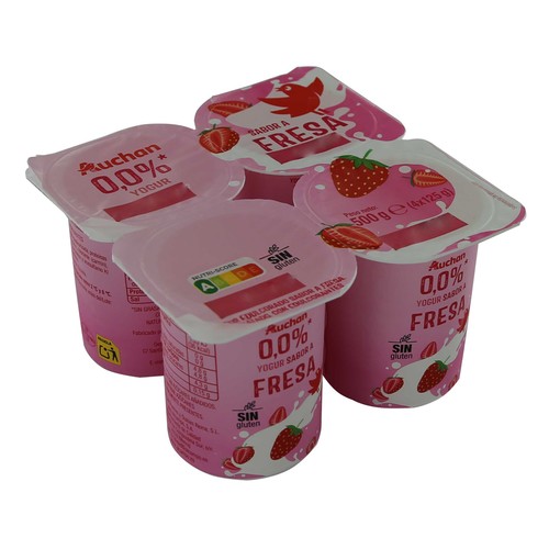 AUCHAN Yogur desnatado sin azúcares añadidos sabor a fresa 4 x 125 g Producto Alcampo.