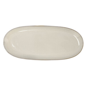 Fuente oval fabricada en gres, 36x16 cm, color blanco, Ikonik BIDASOA.