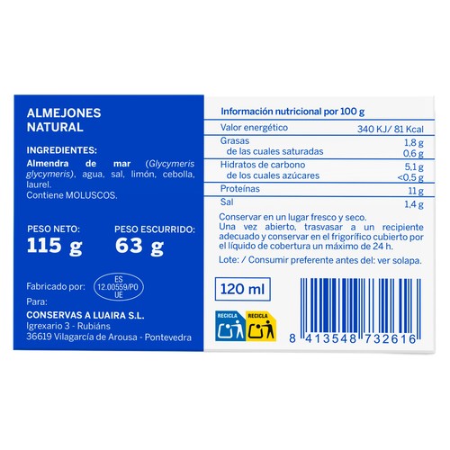 GRANDES HOTELES Almejones al natural 63 g.