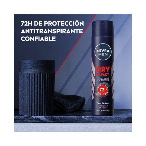 NIVEA Men dry impact Desodorante en spray para hombre antitranspirante hasta 72 horas 200 ml.