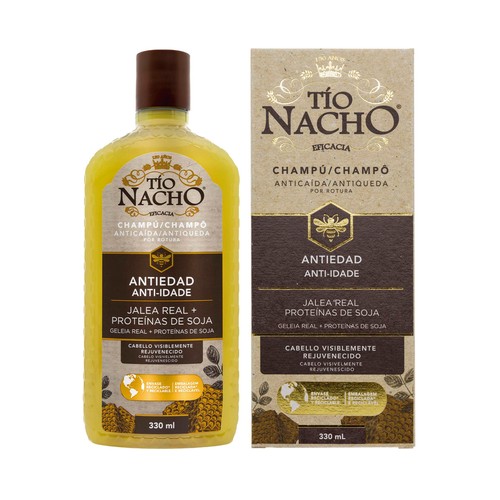 TIO NACHO Champú anticaida por rotura y antiedad con jalea real y proteínas de soja 330 ml.