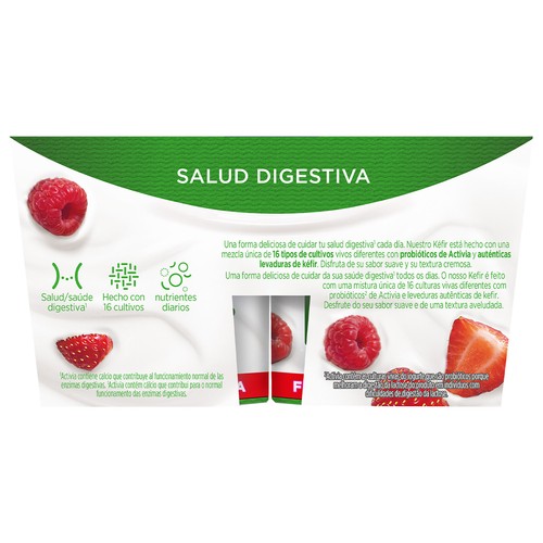 ACTIVIA de Danone Kéfir cremoso y suave con fresa y frambuesa 4 x 125 g.