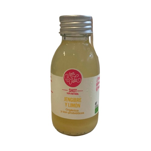 KOMVIDA Kombucha ecológica con probióticos sabor jenjibre y limón  botella 100 ml.