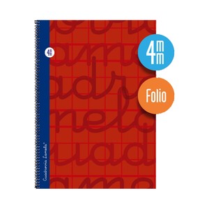Imagen de Cuaderno de espiral tamaño cuarto con 80 hojas de cuadrovía 4mm. Cubierta extra dura color rojo. EDITORIAL LAMELA.
