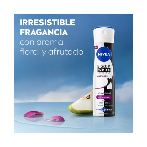 NIVEA Black & white invisible authentic Desodorante en spray para mujer, antitranspirante 72 horas 250 ml.