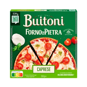 Imagen de BUITONI Forno di piertra Pizza Caprese (Tomate cherry, mozzarella y pesto), con masa fina y crujiente 350 g.
