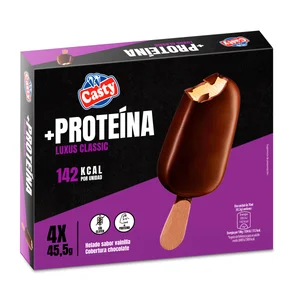 CASTY + Proteína Helado de vainilla con alto contenido en proteínas y cobertura de chocolate 4 x 70 ml.