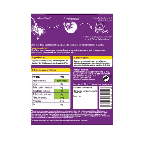 SLIM Arroz ecológico 270 g.