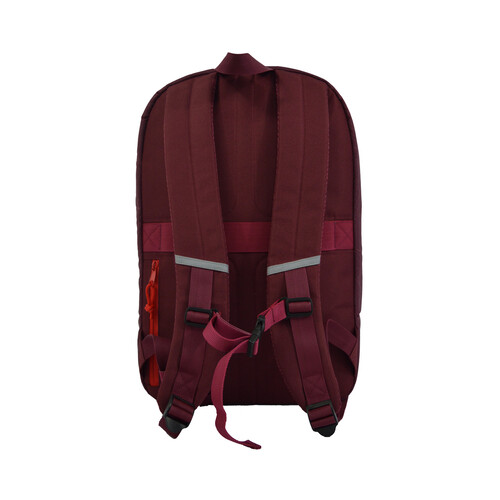 Mochila con varios compartimentos de color granate y capacidad para 20L, AIRPORT ALCAMPO.